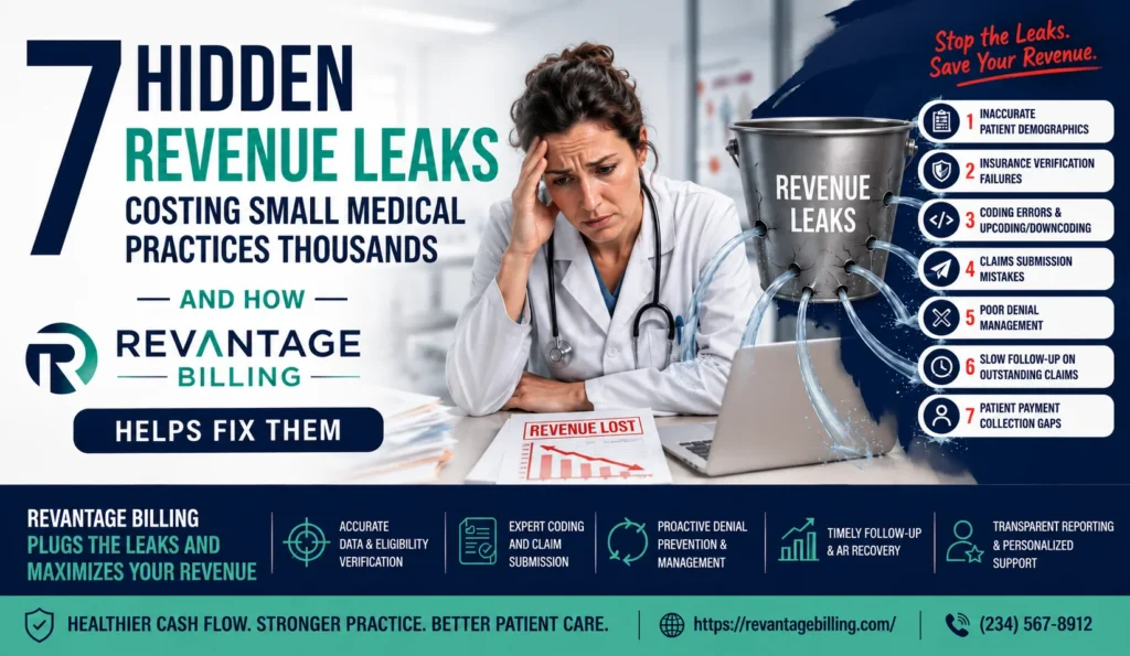 7 Hidden Revenue Leaks Costing Small Medical Practices Thousands — And How Revantage Billing Helps Fix Them