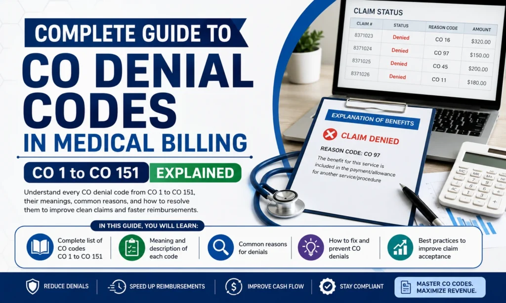 Complete Guide to CO Denial Codes in Medical Billing (CO 1 to CO 151 Explained)