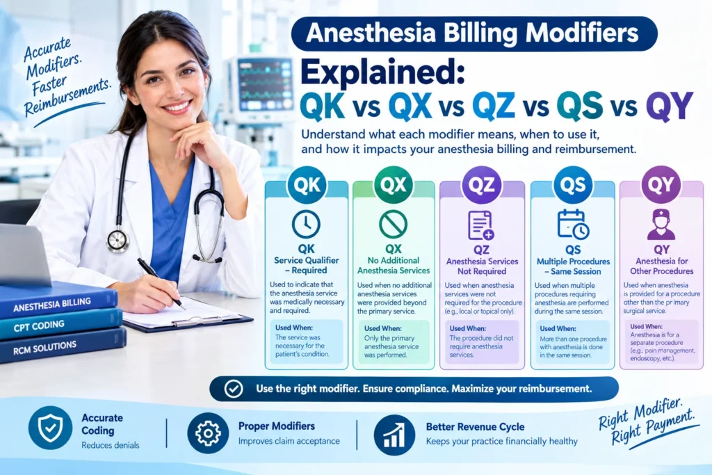 Anesthesia Billing Modifiers Explained: QK vs QX vs QZ vs QS vs QY